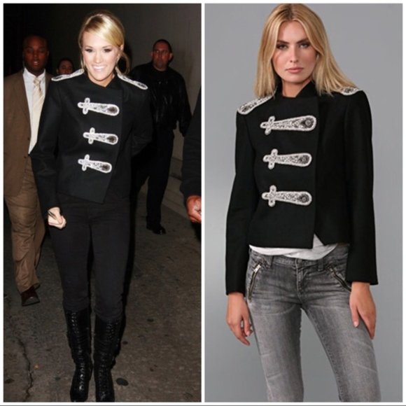 New Alice + Olivia wool military band embellished crop oversized blazer jacket - Picture 2 of 16